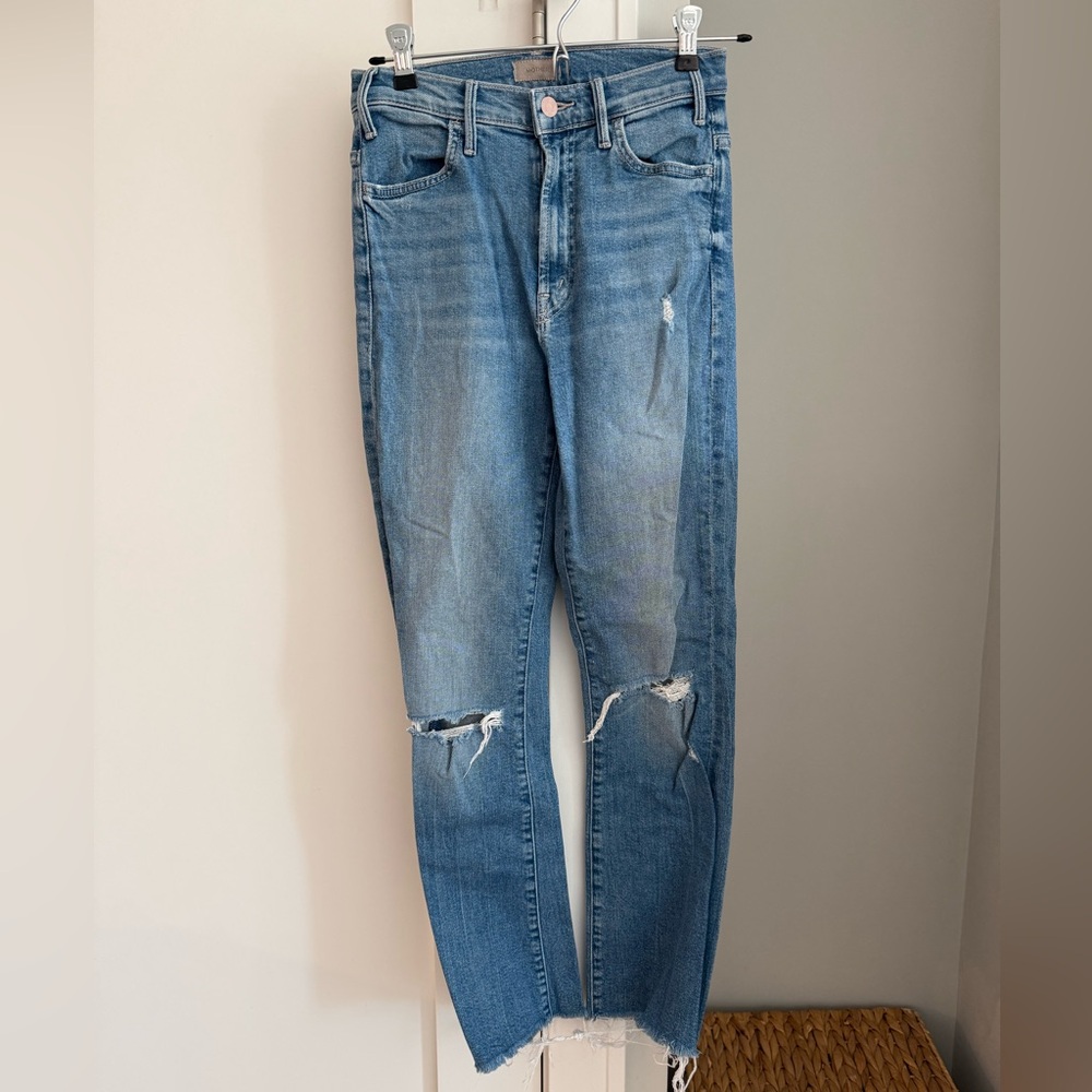 MOTHER Hustler Ankle Fray Jeans Size 25 Light Wash High Rise
